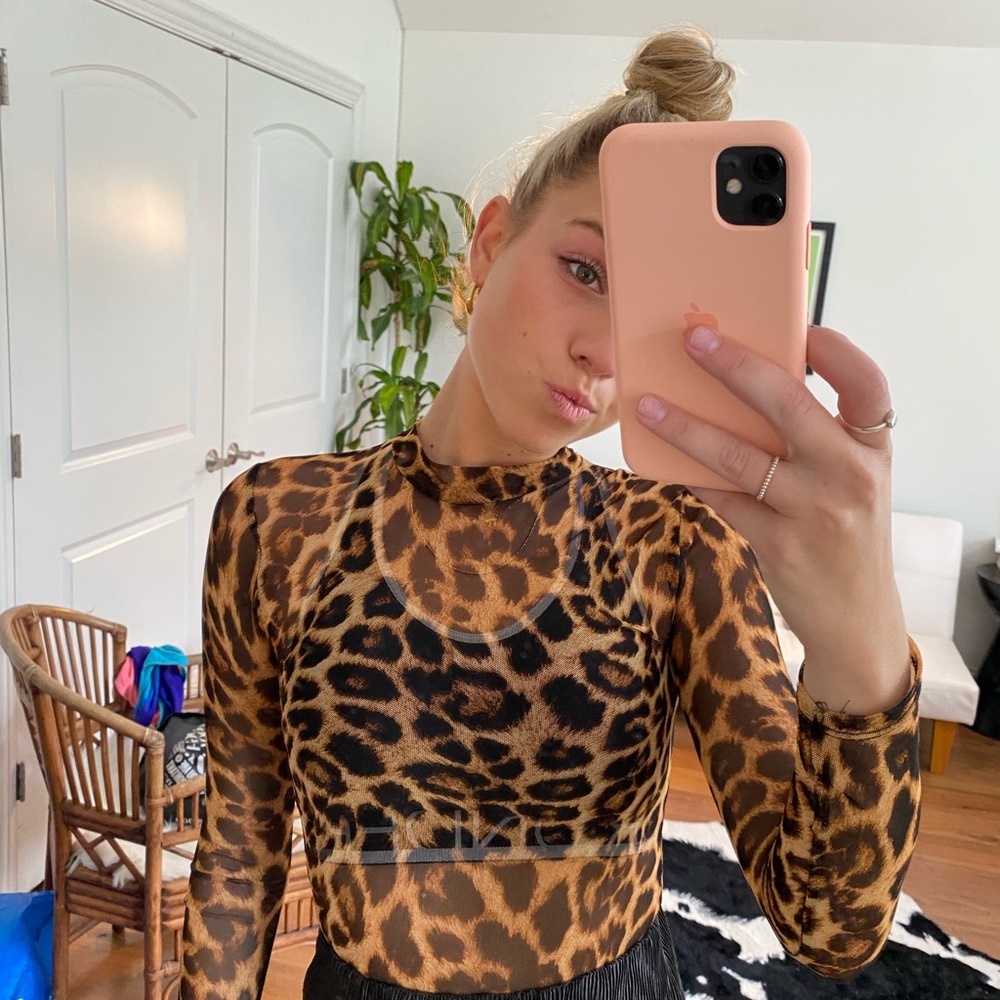 Leopard printed see through turtle neck body suit